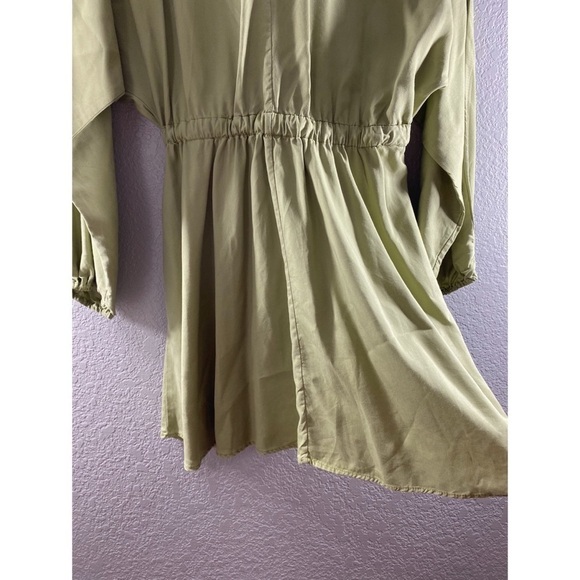 Zara Army Green Button Waist Tie Collared Mini Dress - Picture 9 of 11
